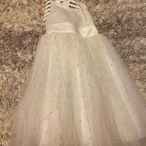 Elegant White Kids Dress with Pearl Accents